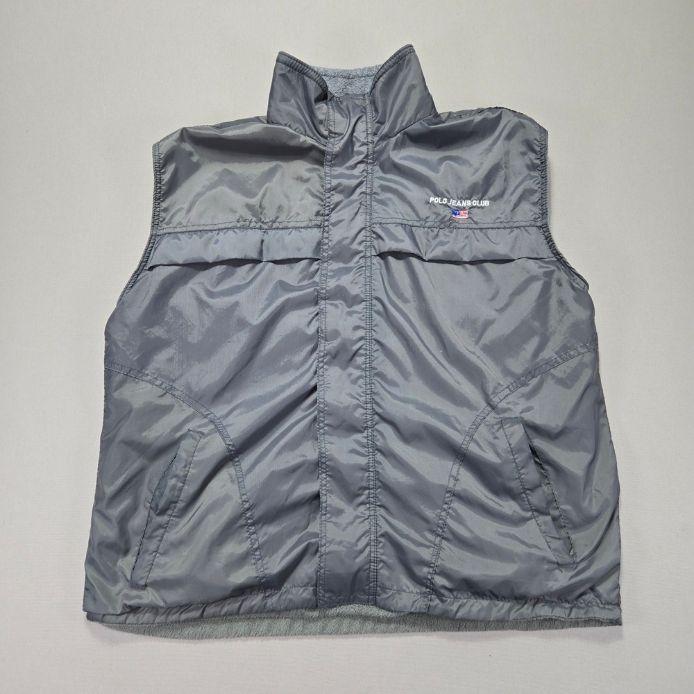 Polo Jeans Club Gray Nylon Fleece Lined Vest Mens XL American Flag Ralph Lauren